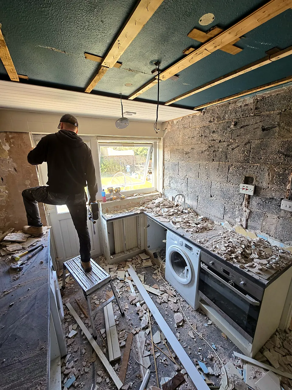 Kitchen stripped back to the blockwork during renovation